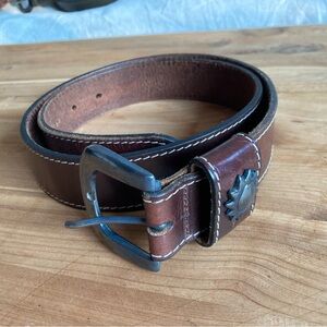 Dark brown leather belt 1 1/2” wide made in France